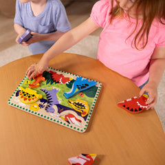 Imaginative play with Melissa & Doug dinosaur puzzle supports storytelling