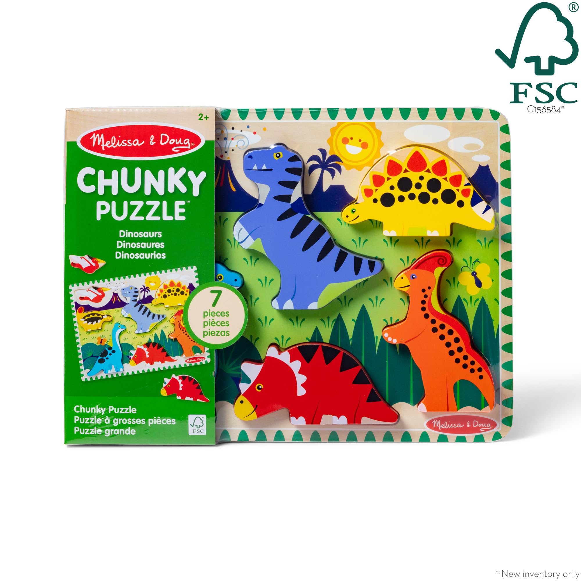 Dinosaur pieces stand upright for pretend play with Melissa & Doug puzzle
