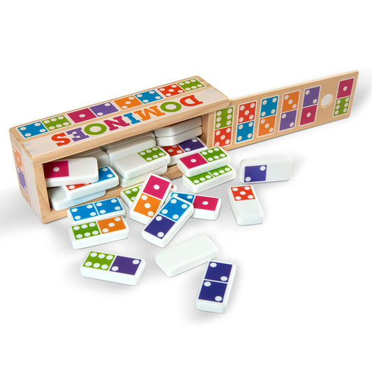 Melissa & Doug dominoes tabletop game with 28 colorful tiles for family fun