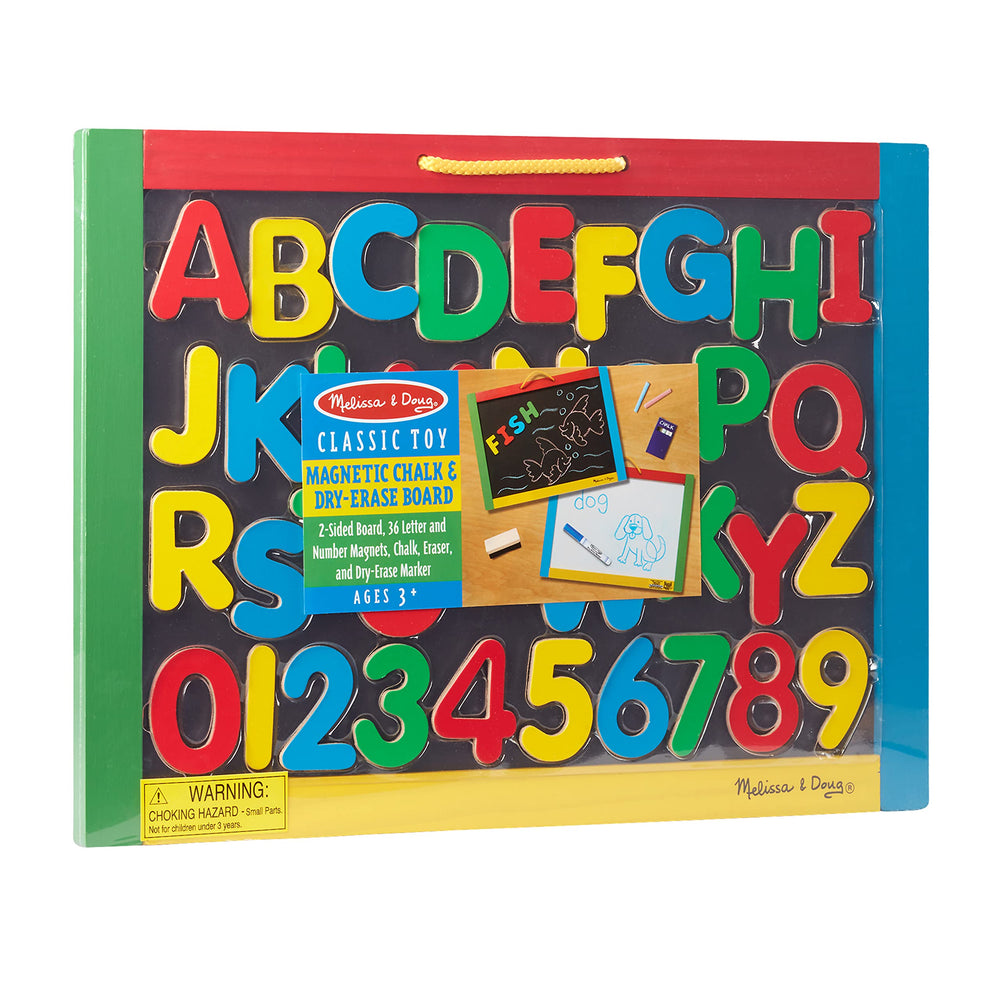 Melissa & Doug double-sided board blends chalk art and dry-erase activities.