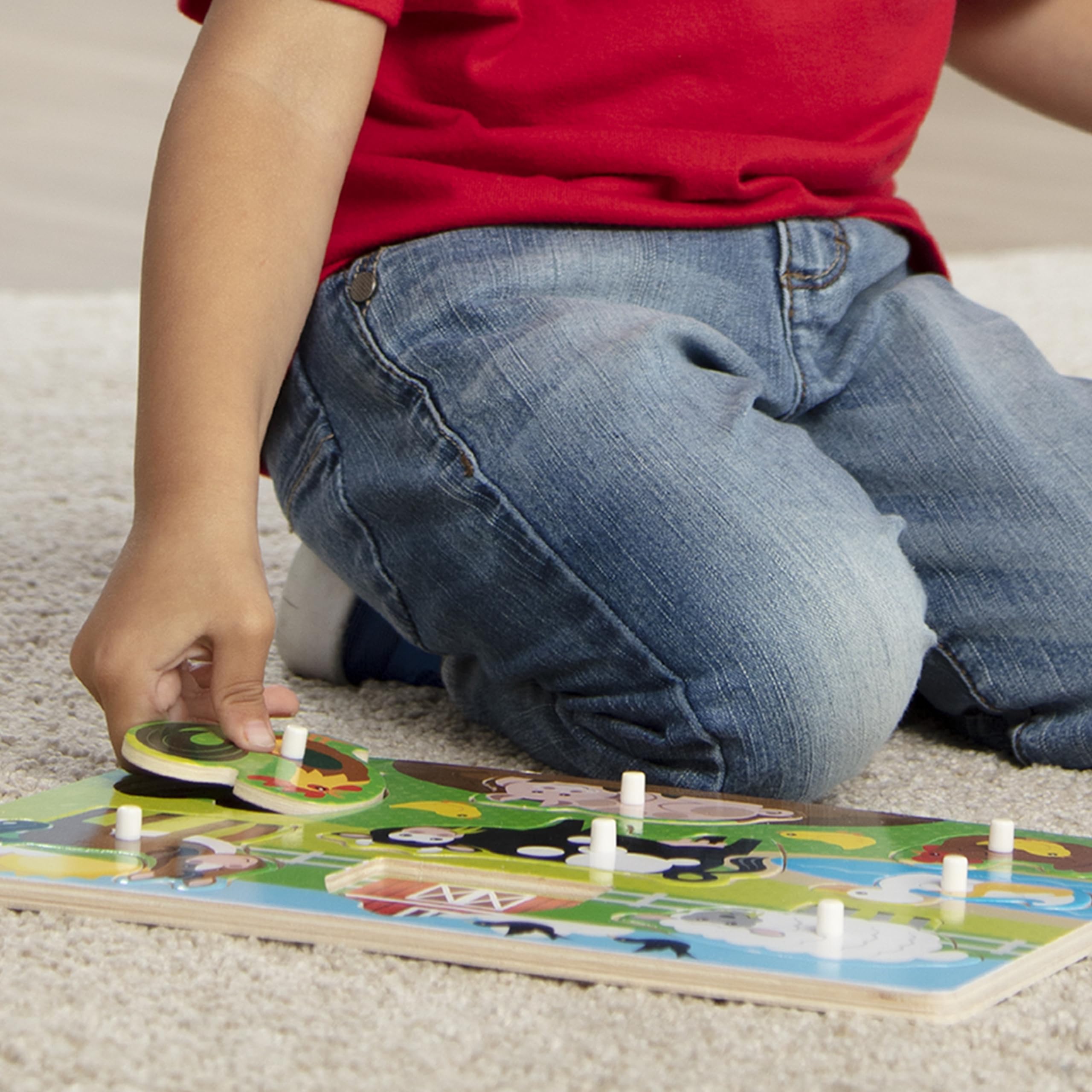 Melissa & Doug durable wooden puzzle designed for daily use by toddlers.