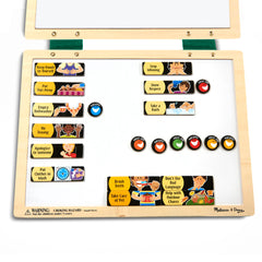 Melissa & Doug fabric-hinged boards open to reveal magnet storage.