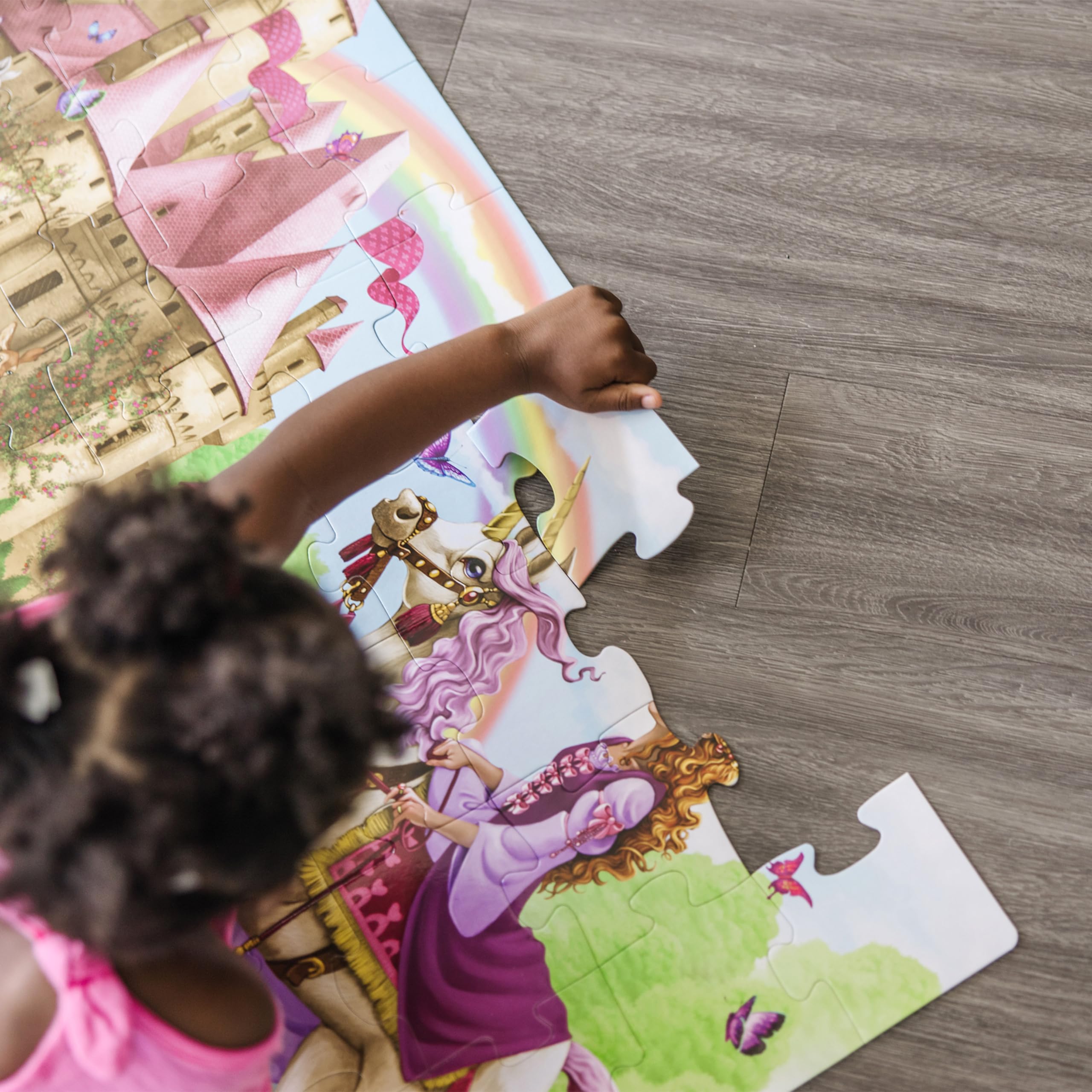 Melissa and Doug Fairy Tale Castle puzzle with romantic color palette sparks imagination.