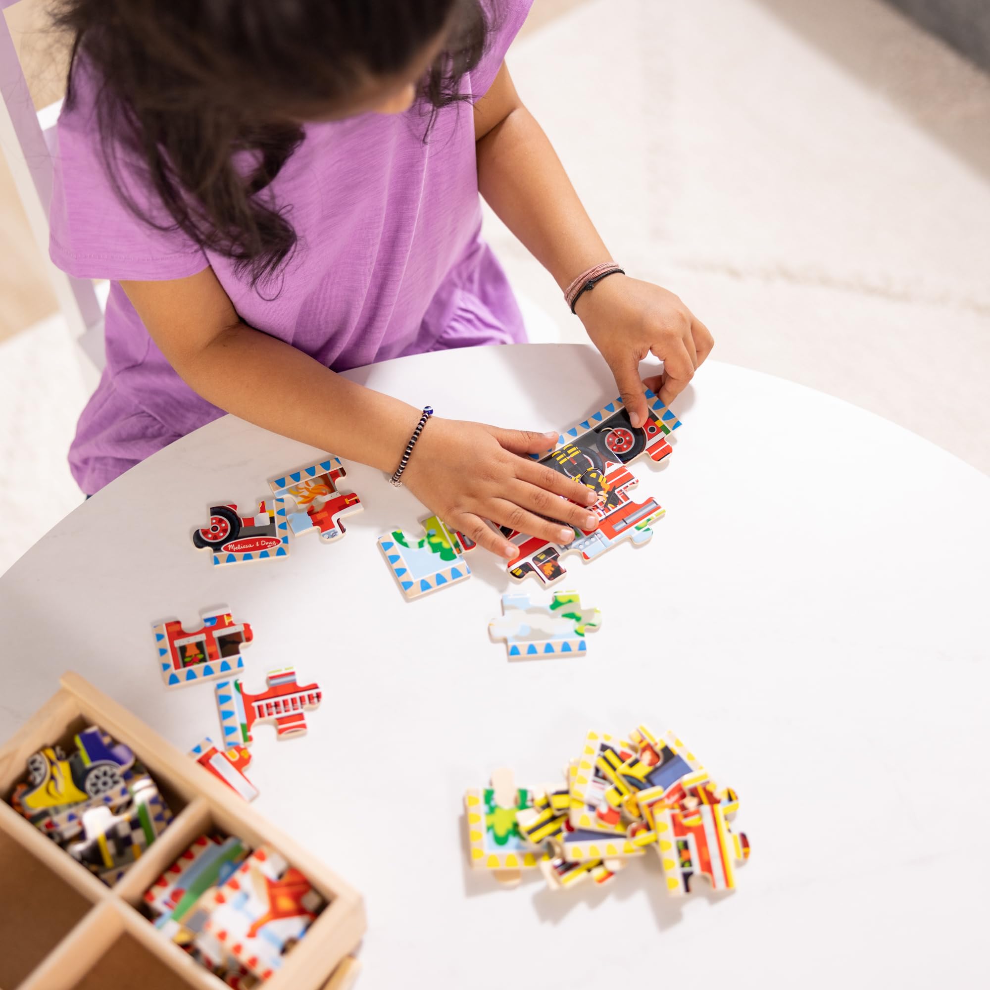 Melissa & Doug fire engine puzzle offers chunky pieces for little hands.