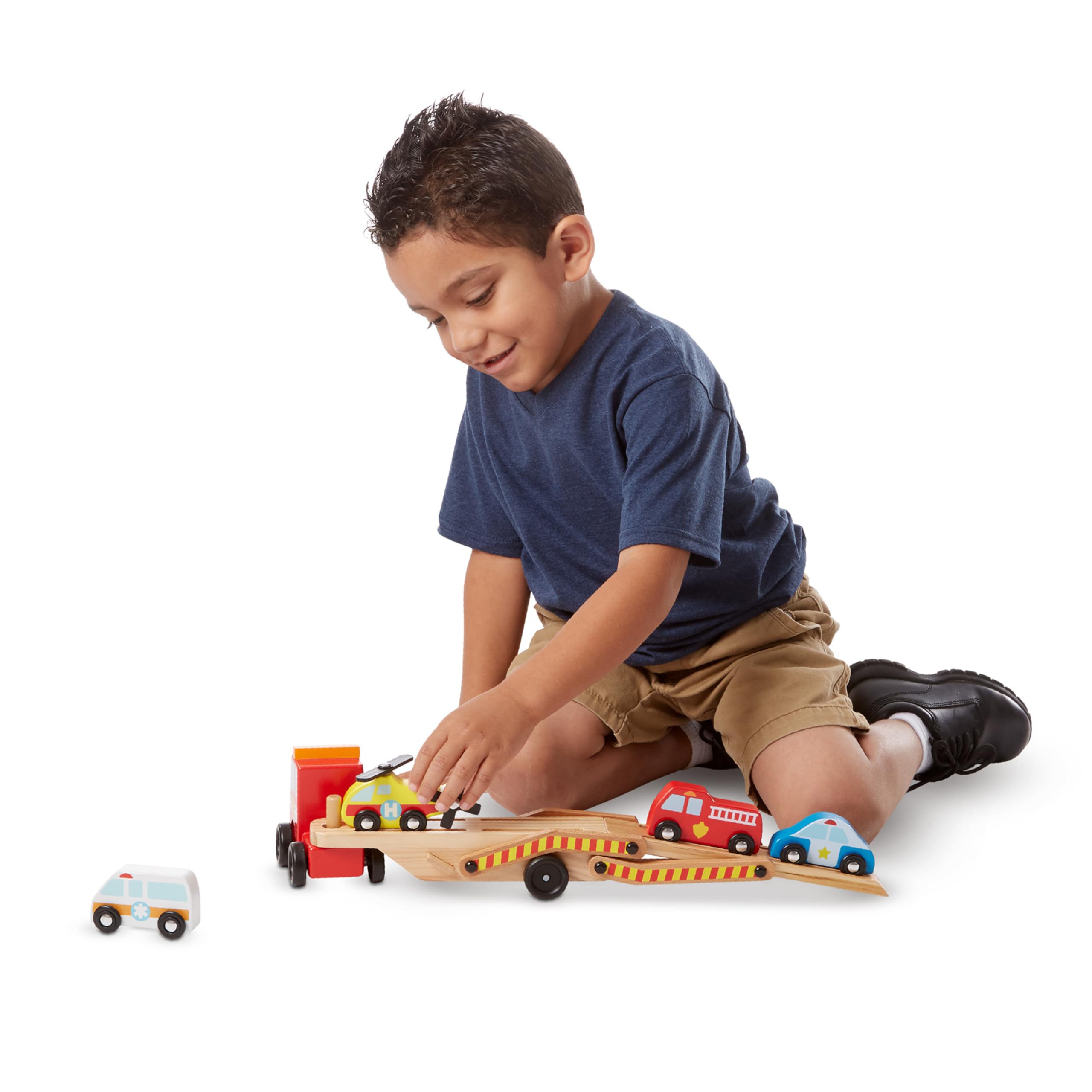 Melissa & Doug red fire engine sparks tactile play and storytelling.