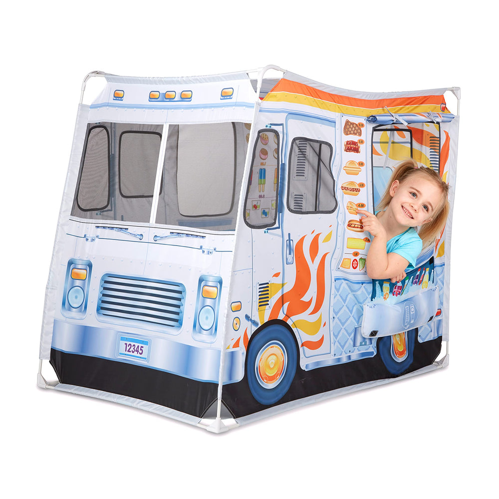 Melissa & Doug food truck back door entry provides easy access for cooperative play.