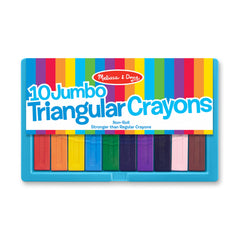 Melissa & Doug Jumbo Triangular Crayons 10 pack in a colorful palette for budding artists.