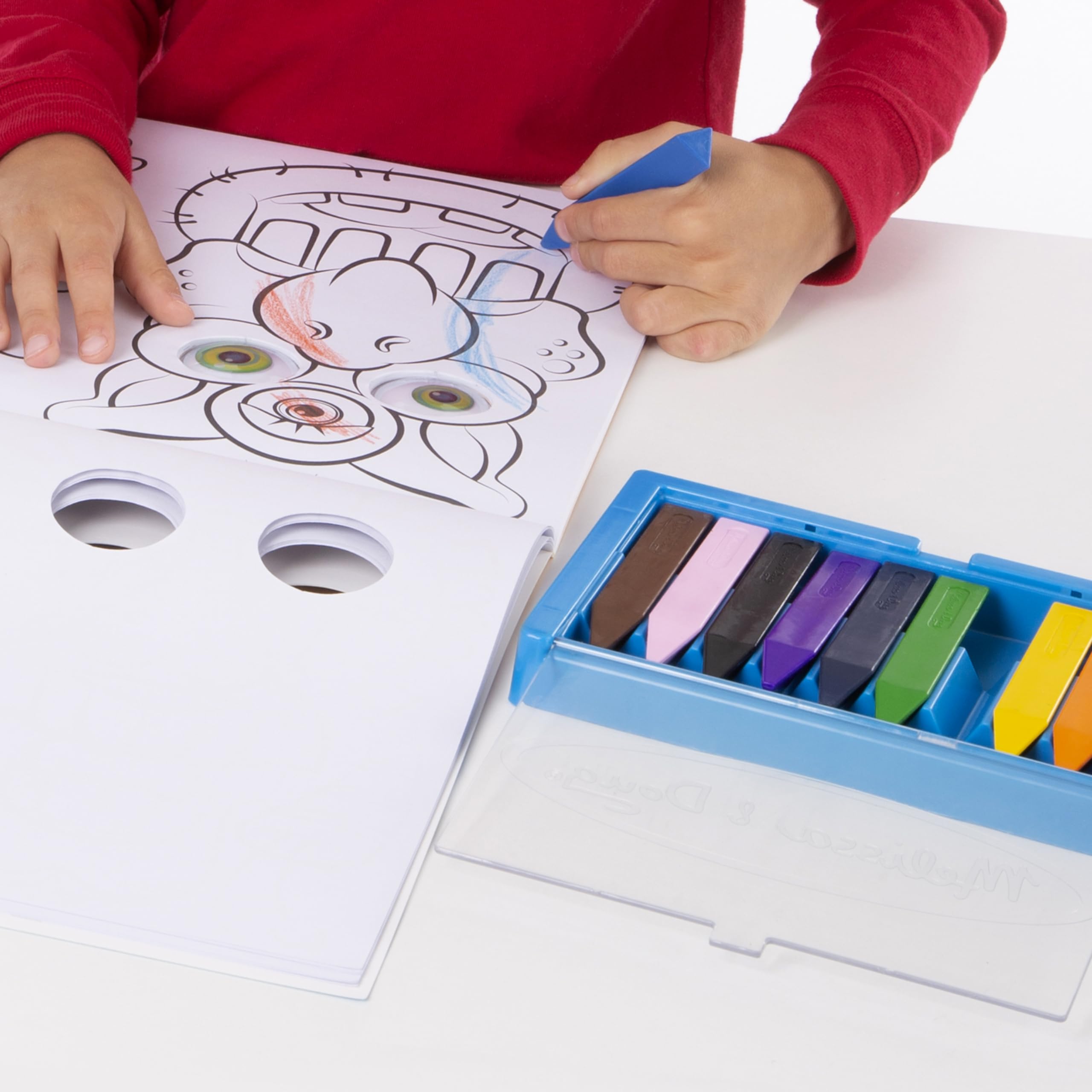 Flip top case makes cleanup and travel quick and easy for families.