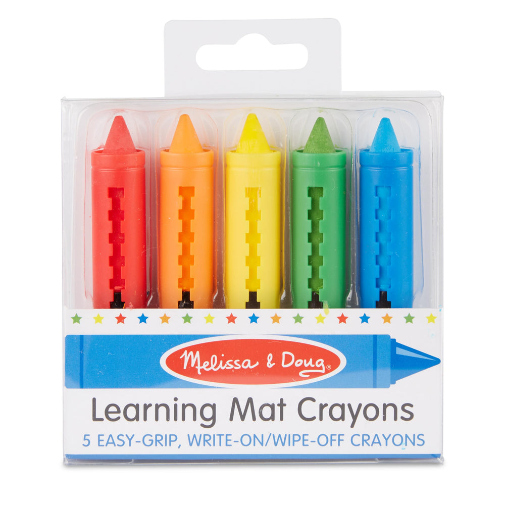 Melissa & Doug learning mat crayons in a 5-color pack for reusable art.