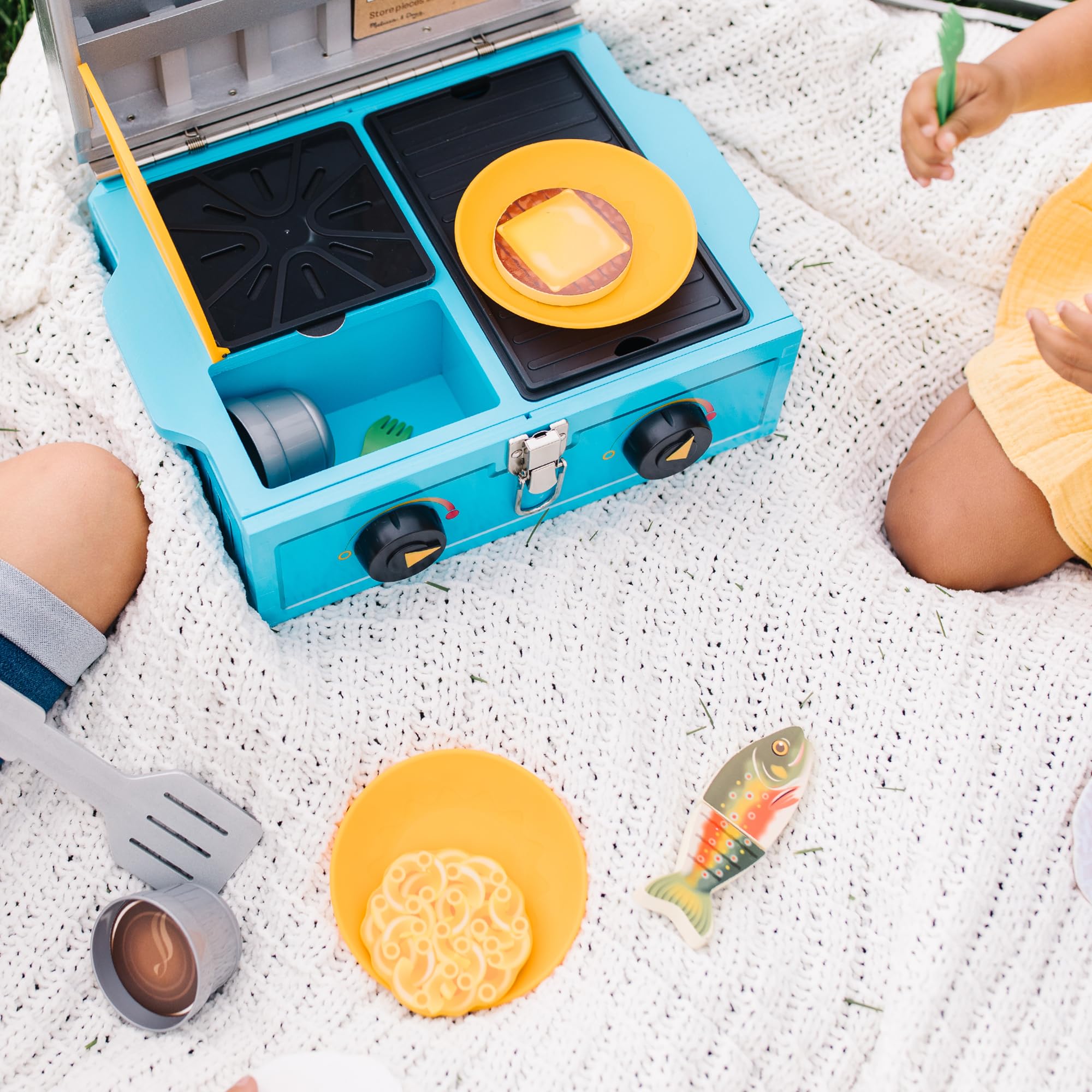 Melissa & Doug Let’s Explore camp stove durable kettle for family pretend meals