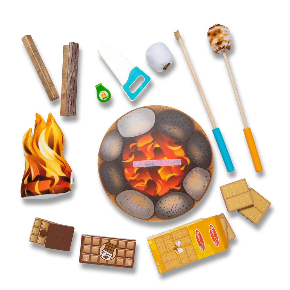 Melissa & Doug Lets Explore Fire Pit Mat creates a realistic campsite surface for play.