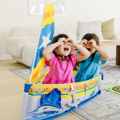 Melissa & Doug Lets Explore Sailboat removable sign for personalizing the vessel.