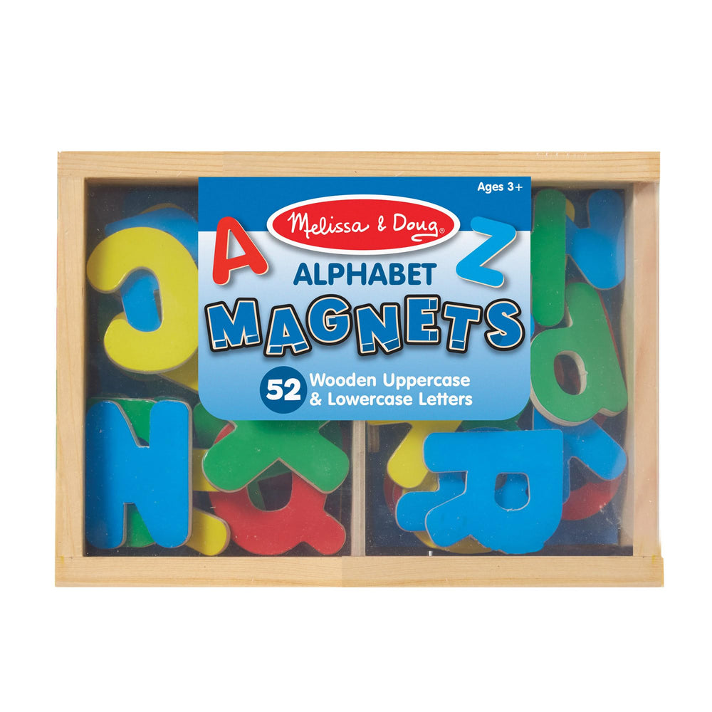 Letters on a fridge demonstrating hands on magnetic play and spelling practice.