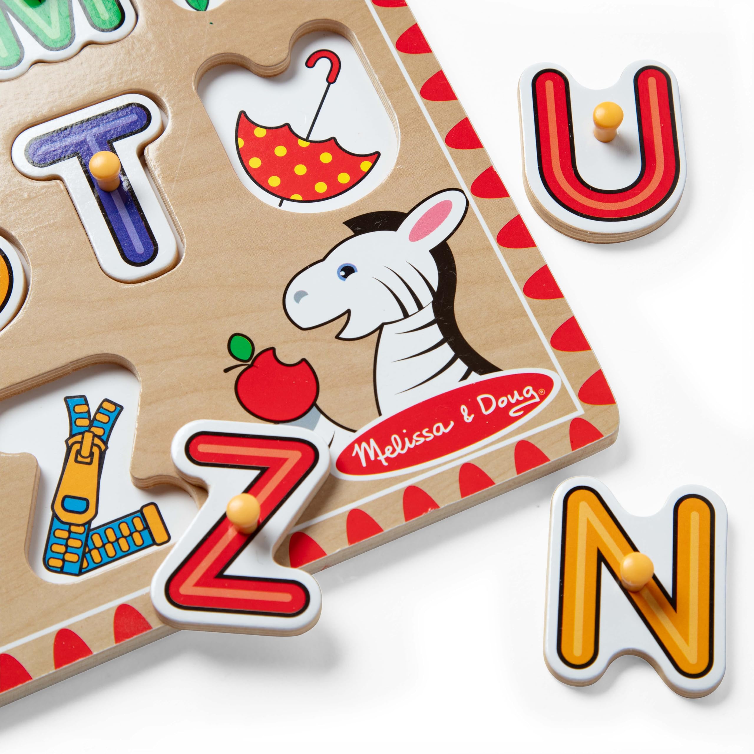 Letters align on the wooden board for hands-on matching.
