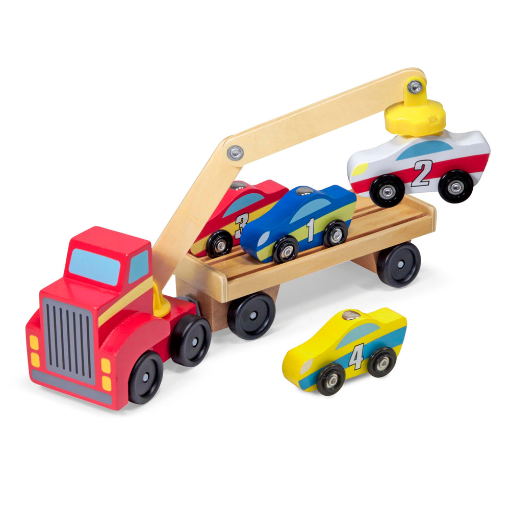 Melissa & Doug magnetic arm truck loader demonstrates reach for interactive play
