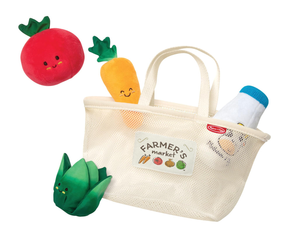 Melissa & Doug Market Basket Fill & Spill with tote and chime milk bottle.