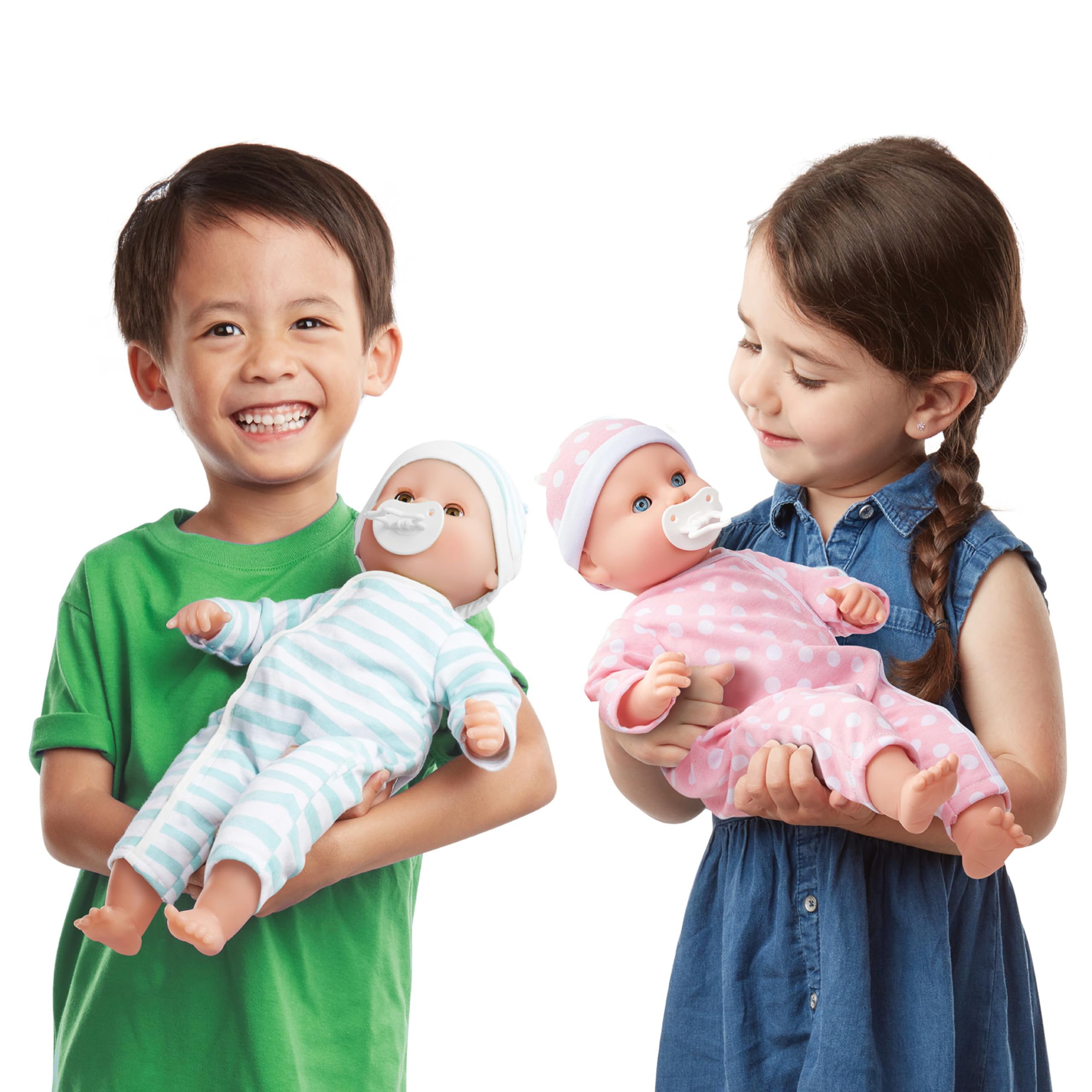 Luke & Lucy 15-inch dolls with open and close eyes for expressive pretend moments.