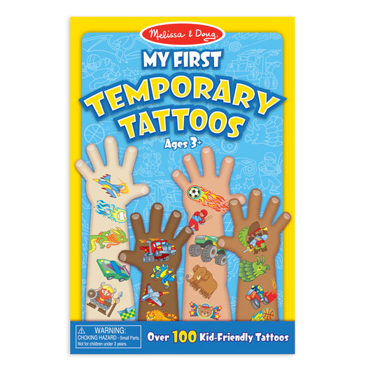 Melissa and Doug My First Temporary Tattoos blue set showcases bright designs for imaginative play