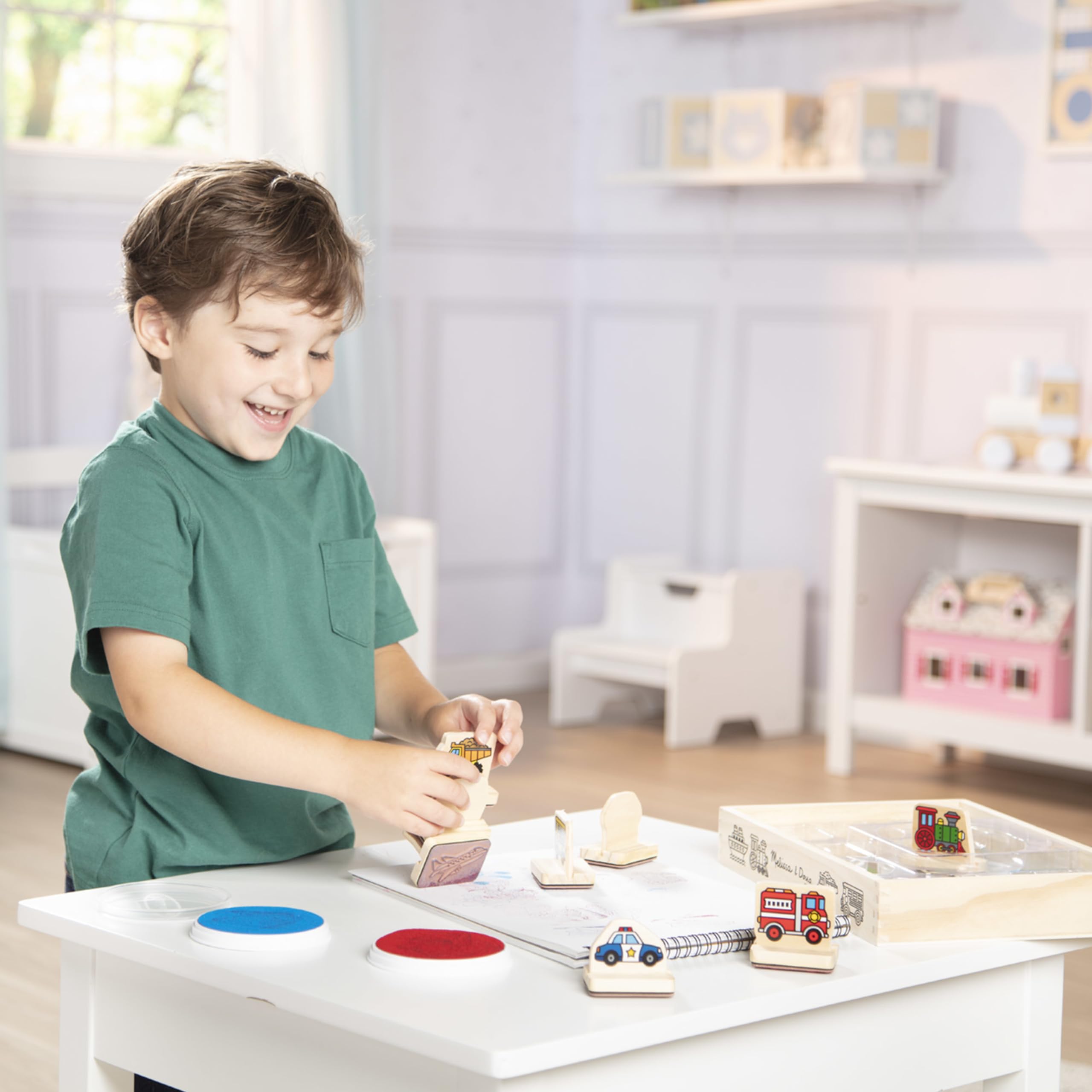 Melissa & Doug My First Wooden Stamp Set Vehicles airplane stamp with washable blue ink