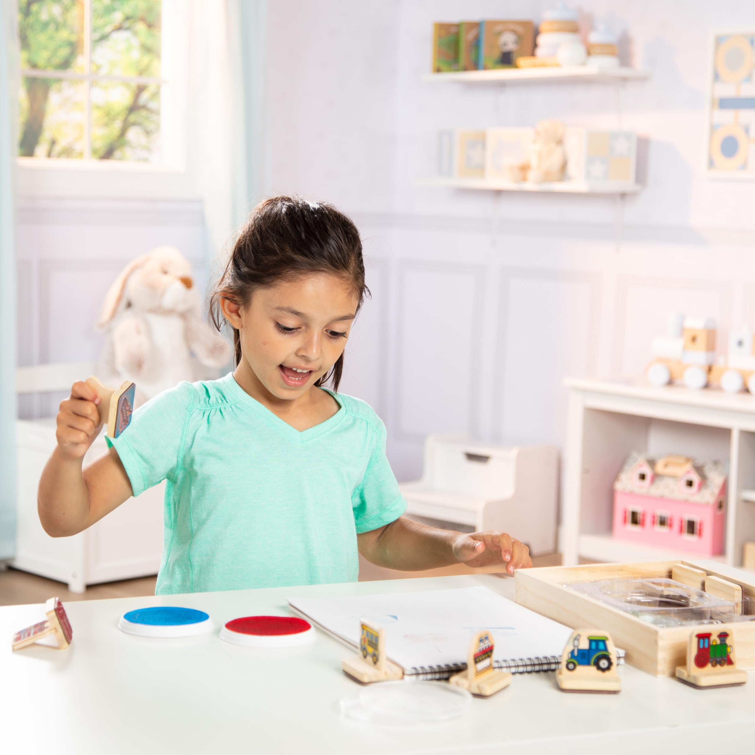Melissa & Doug My First Wooden Stamp Set Vehicles fire engine stamp with washable ink for mess-free crafts