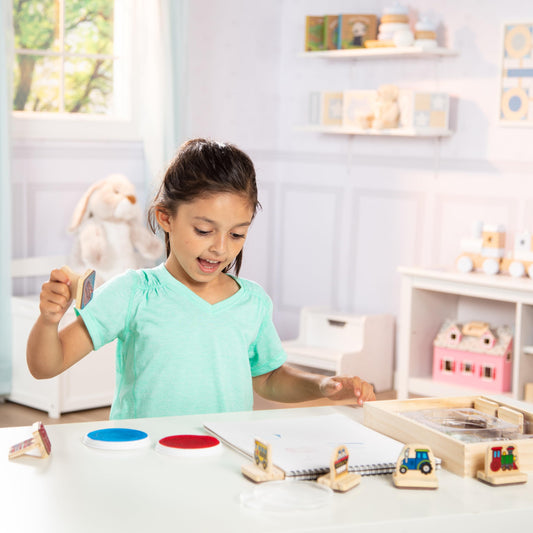 Melissa & Doug My First Wooden Stamp Set Vehicles fire engine stamp with washable ink for mess-free crafts