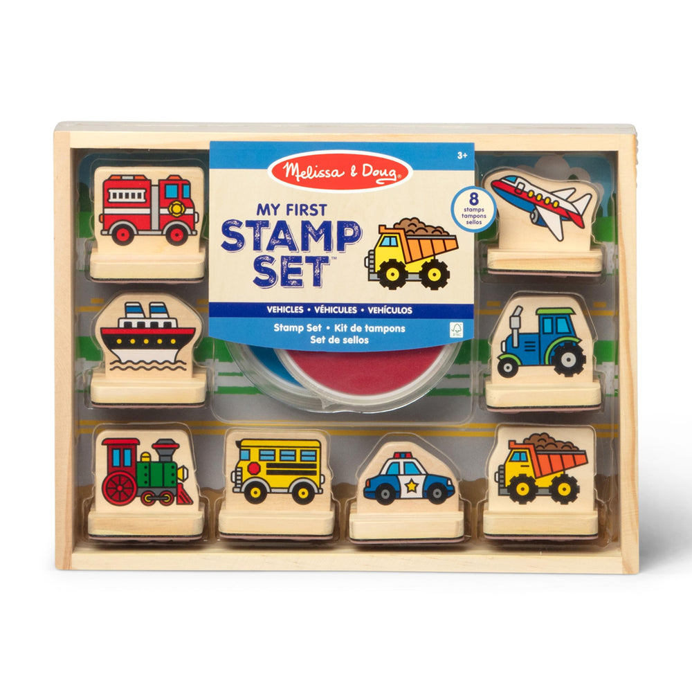 Melissa & Doug My First Wooden Stamp Set Vehicles train stamp with easy-grip handle for little hands