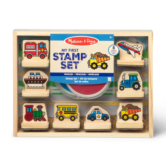 Melissa & Doug My First Wooden Stamp Set Vehicles train stamp with easy-grip handle for little hands