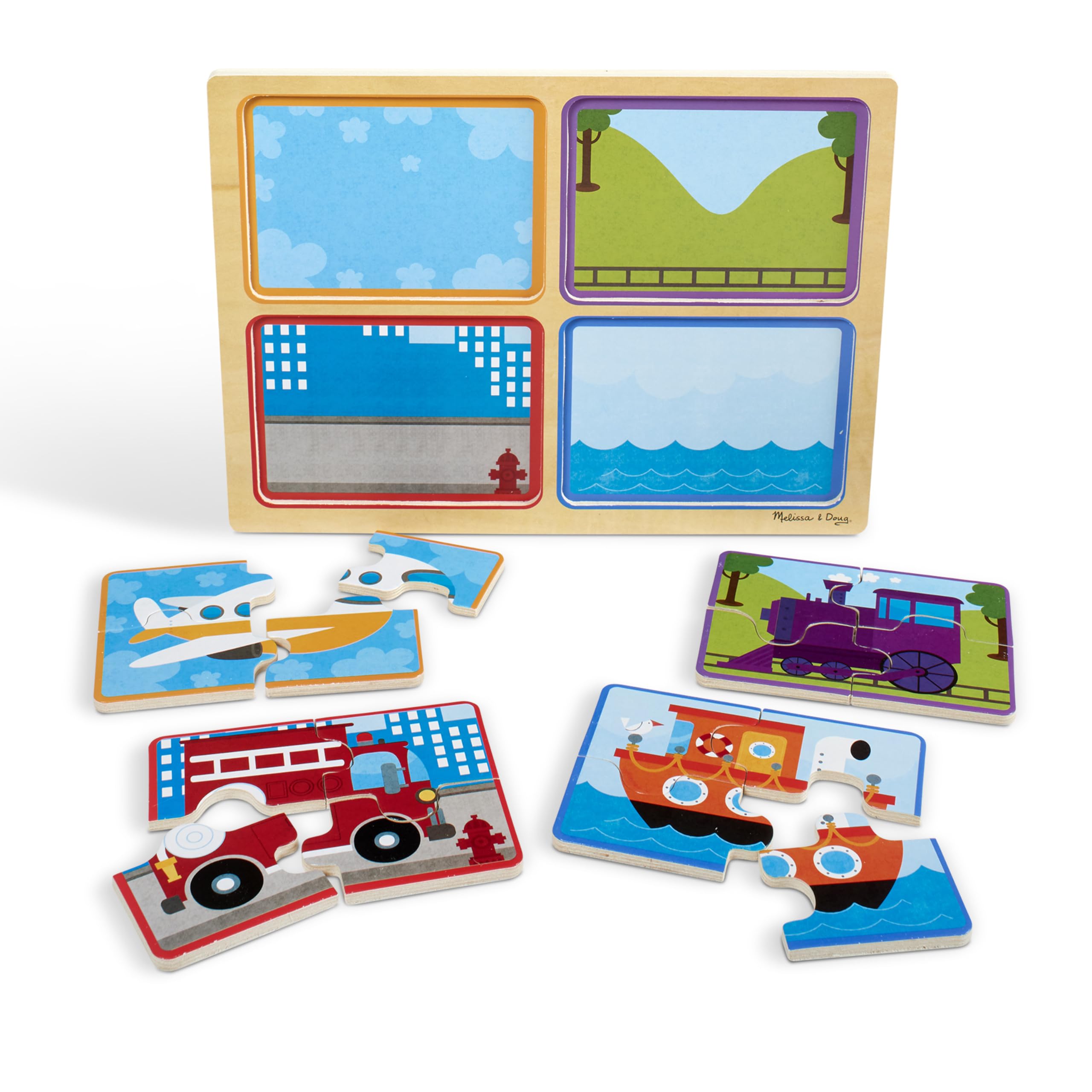 Melissa & Doug Ready Set Go boat puzzle encourages spatial reasoning.