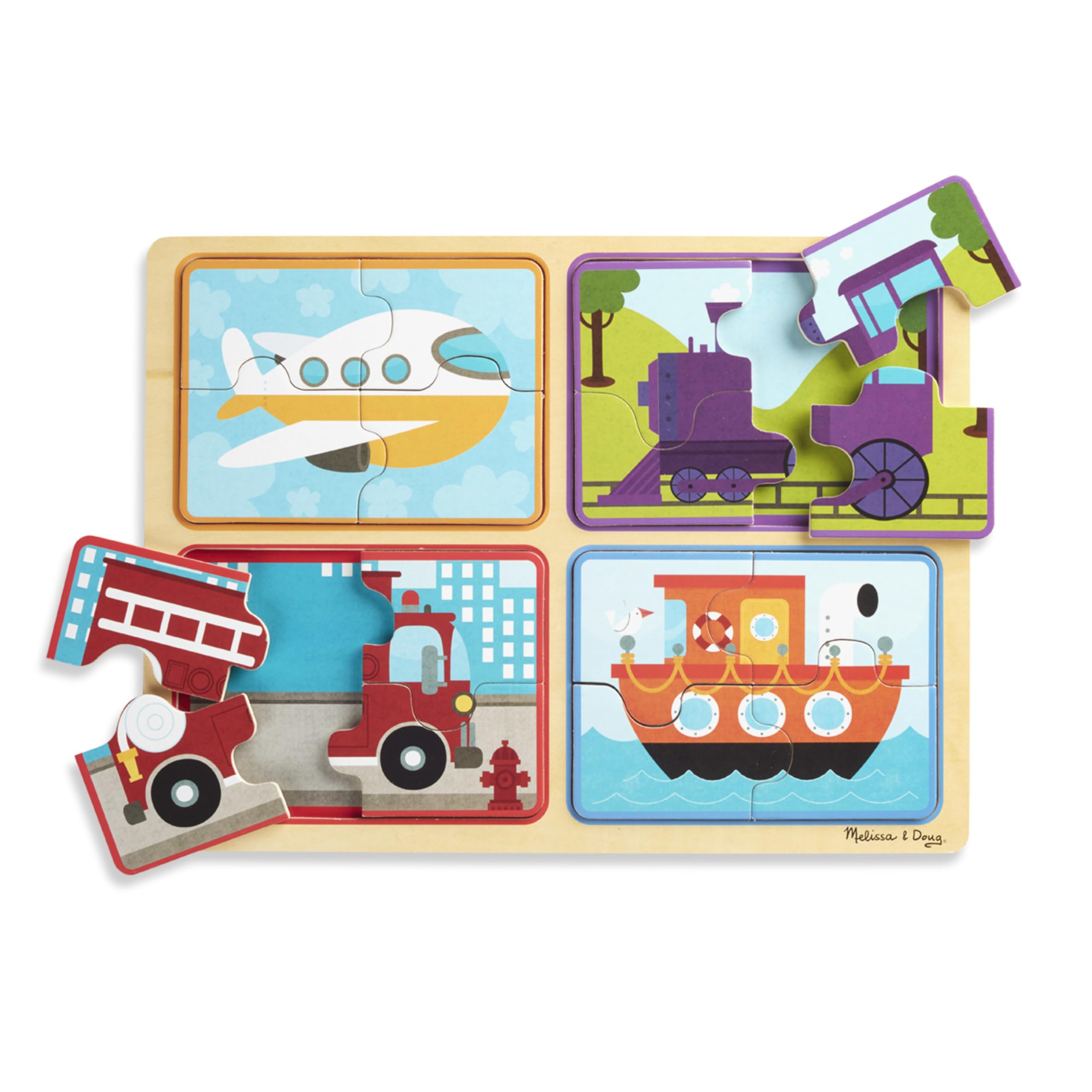 Melissa & Doug Ready Set Go plane puzzle enhances fine motor skills.