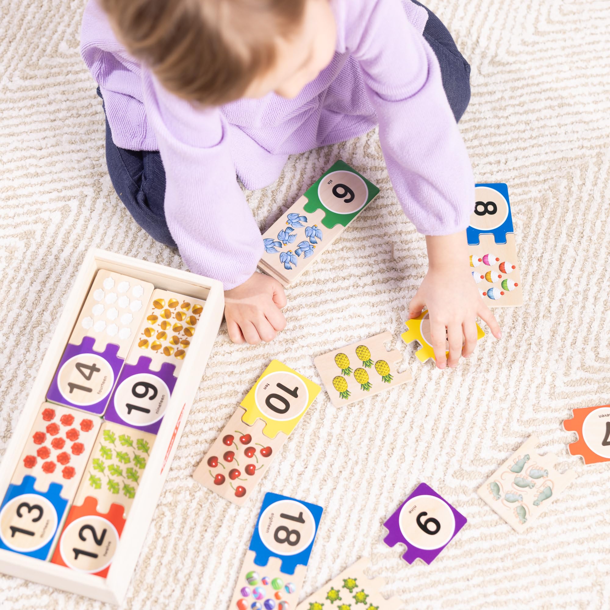 Melissa & Doug wooden number puzzles storage box with slide-in lid for easy cleanup