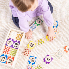 Melissa & Doug wooden number puzzles storage box with slide-in lid for easy cleanup