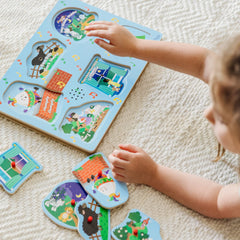 Melissa & Doug Nursery Rhymes 2 puzzle in use promotes focus and repeated practice.
