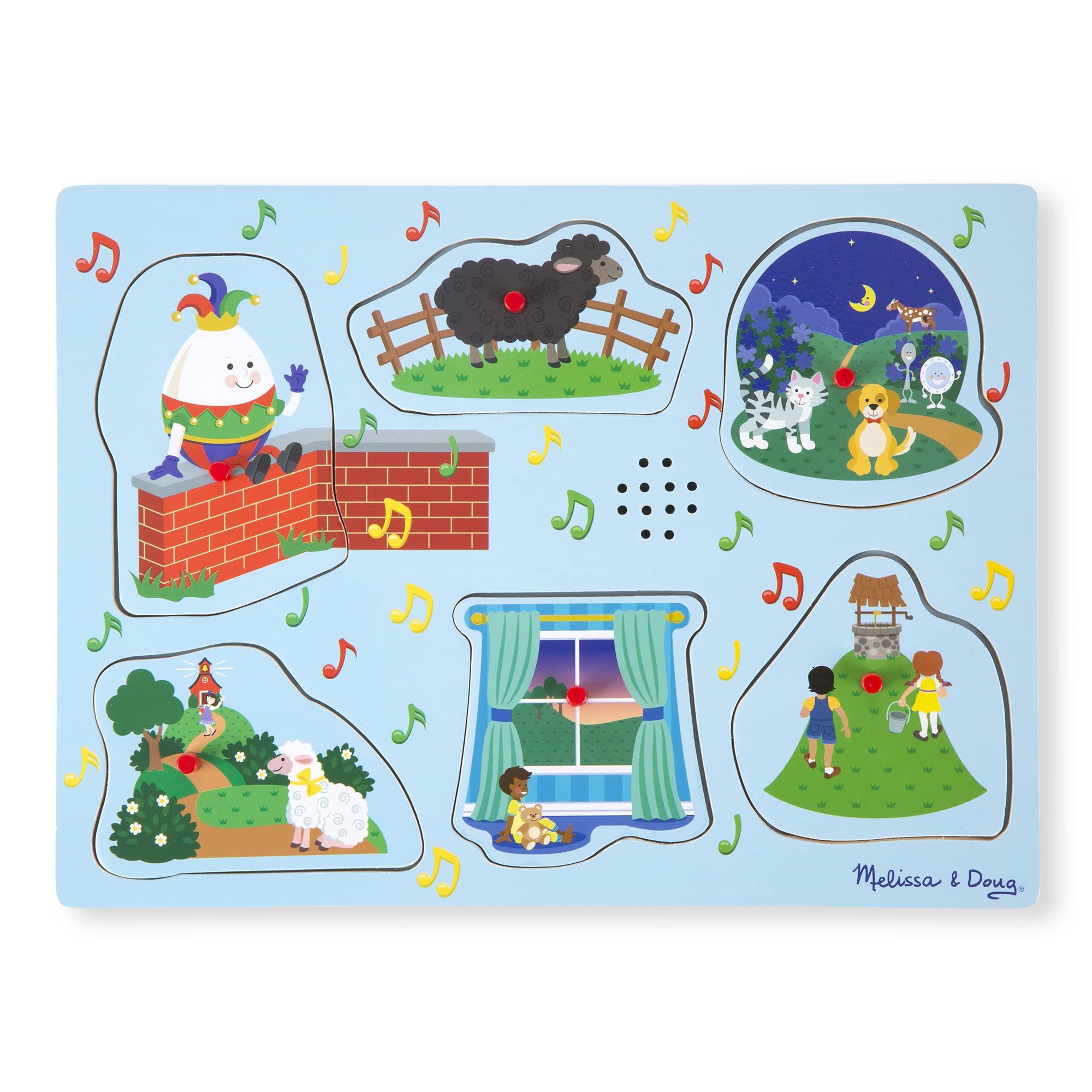 Melissa & Doug wooden pegs support toddler-grasping and puzzle-solving during play.