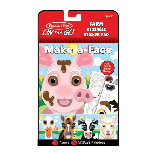Melissa & Doug On the Go Make-a-Face sticker pad cover for portable farm play.