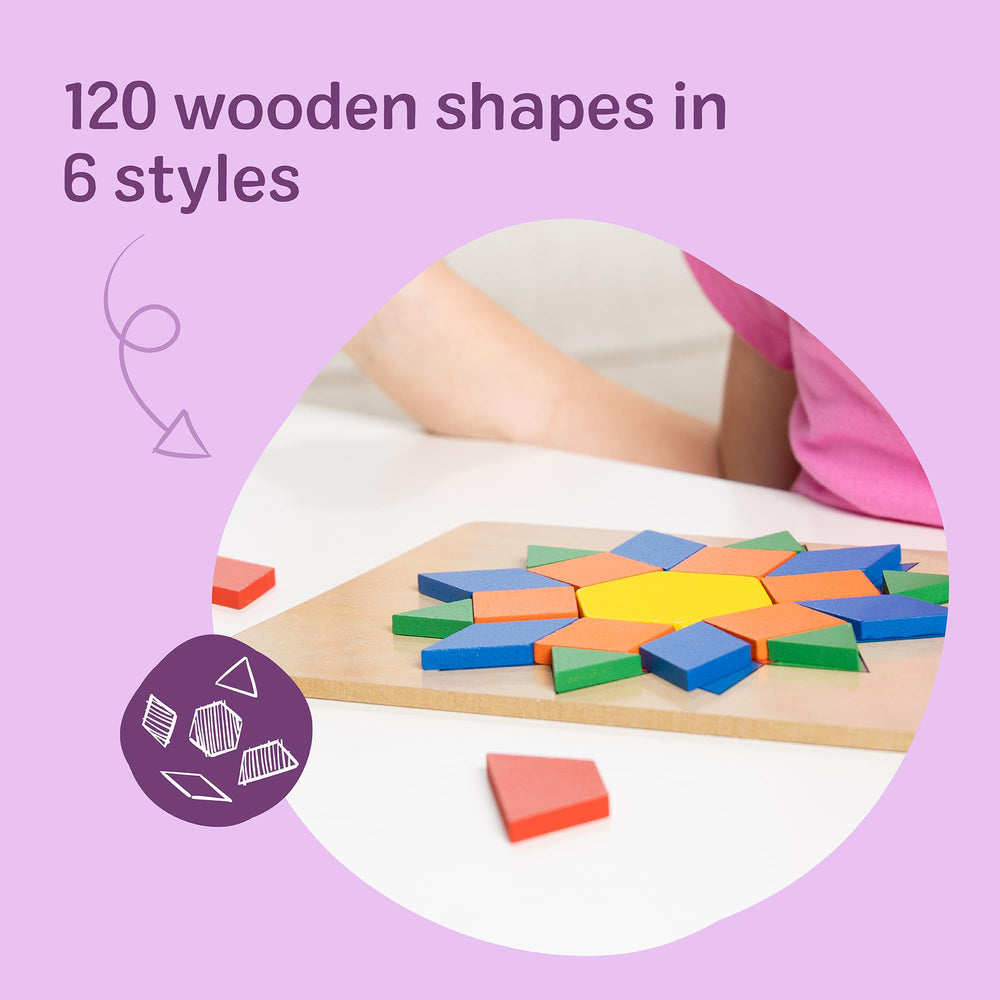 Melissa and Doug pattern blocks board set featuring five double-sided boards.