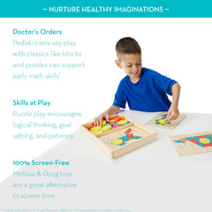 Melissa and Doug pattern blocks tiles support hand-eye coordination during play.