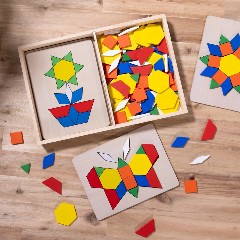 Melissa and Doug pattern blocks tiles promote open-ended, screen-free learning.