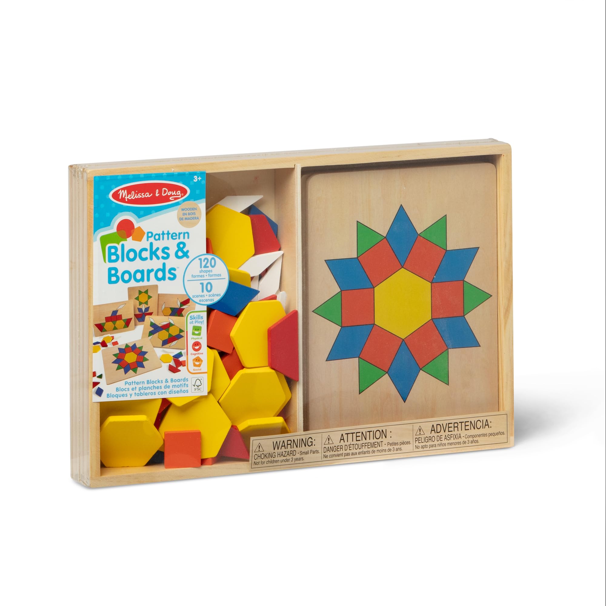 Melissa and Doug pattern blocks tiles ideal for preschool education activities.