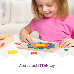 Melissa and Doug pattern blocks tiles help develop spatial relations.