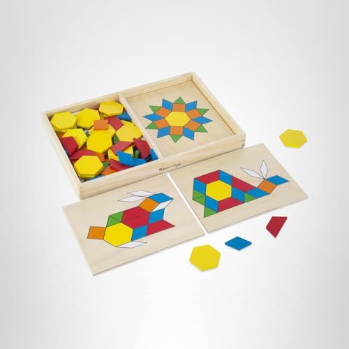Melissa and Doug pattern blocks tiles travel-friendly for classroom or home use.