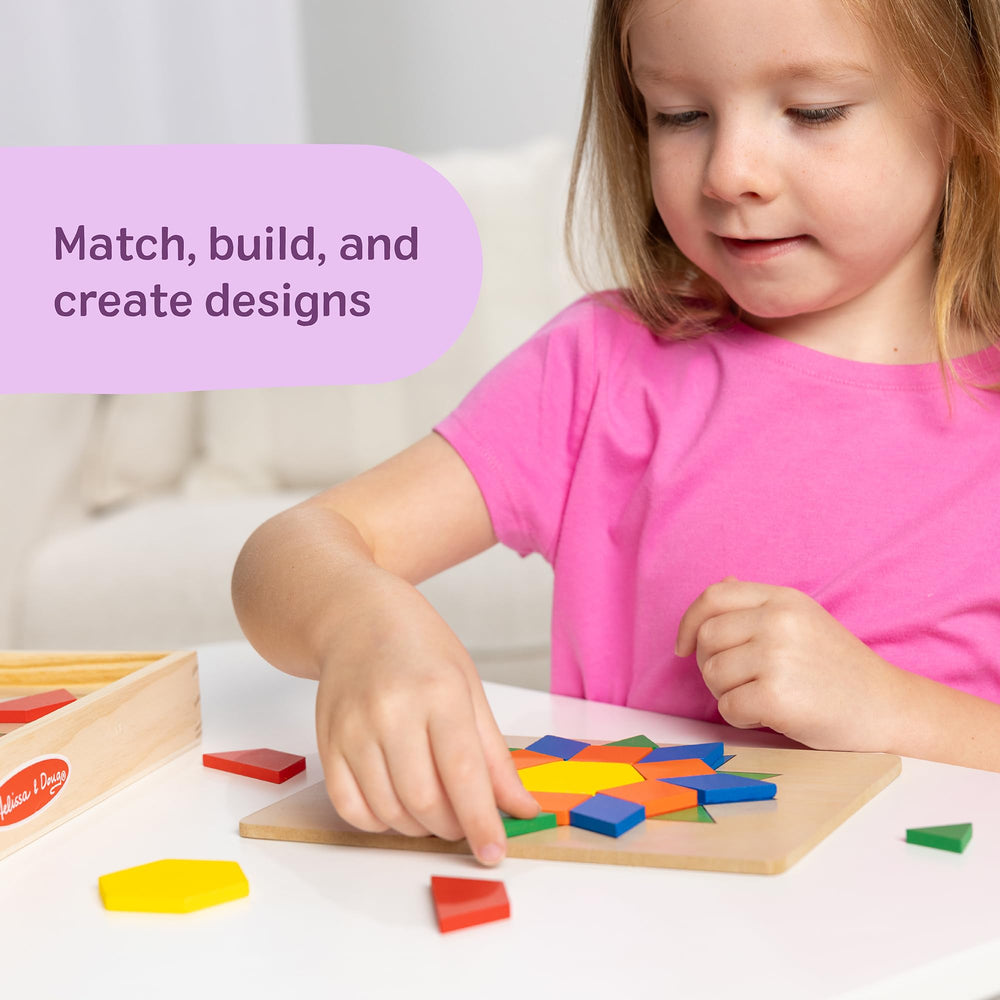 Melissa and Doug pattern blocks tiles various shapes for spatial understanding.