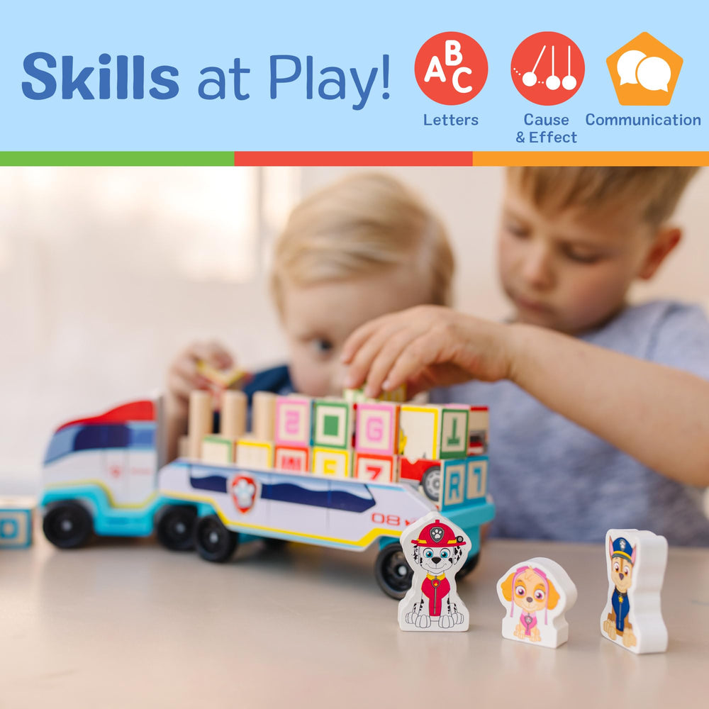Melissa and Doug color-coded borders on blocks aid puzzle assembly and sequencing.