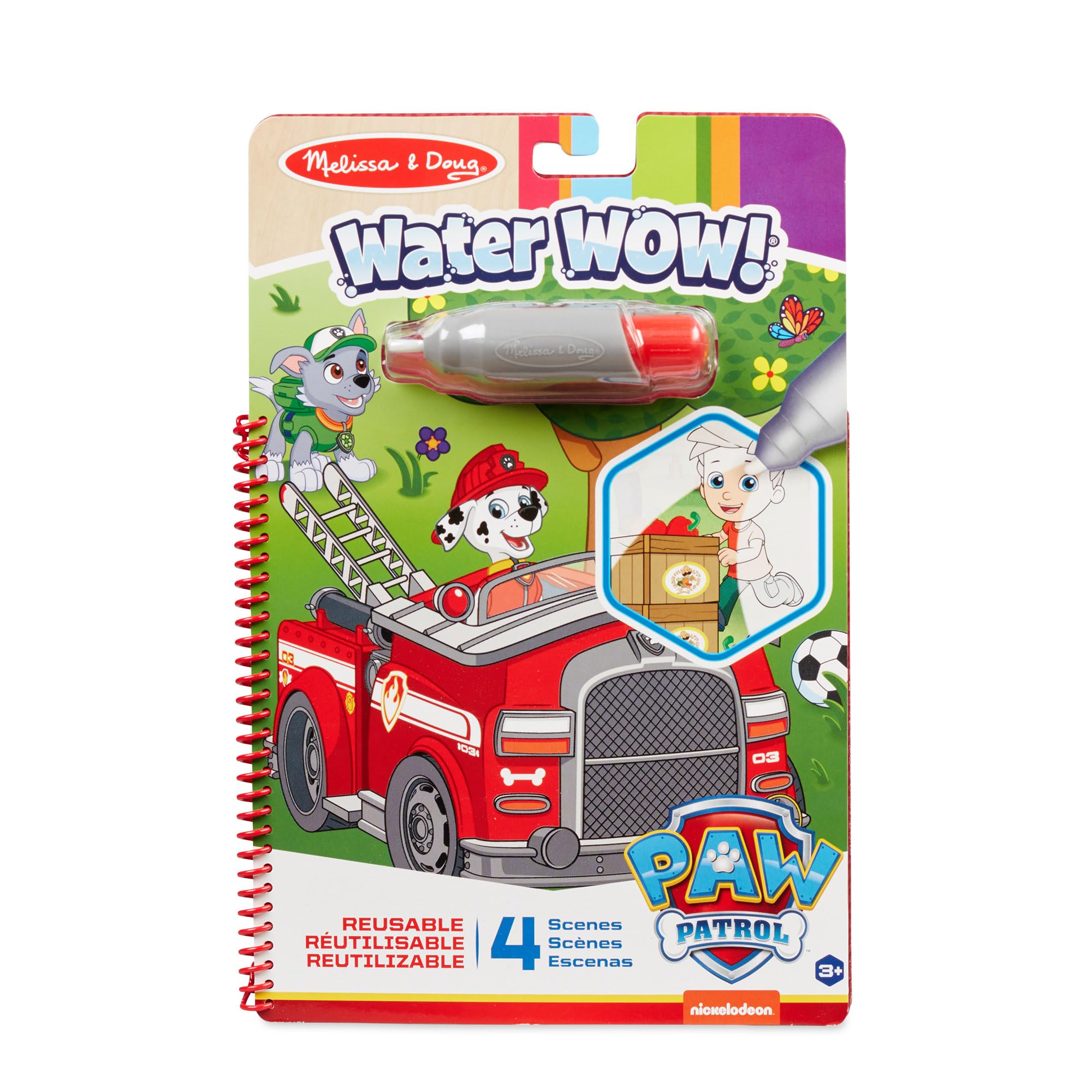 Melissa & Doug PAW Patrol Water Wow Marshall board shows color reveal for screen-free play.