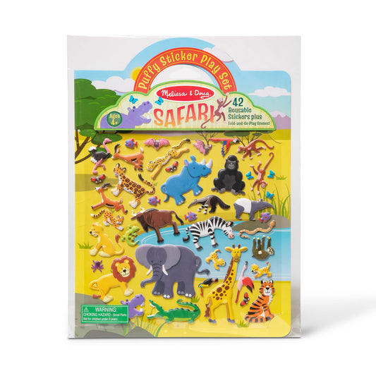 Melissa & Doug Safari Puffy Sticker Set with 42 reusable stickers for creative play.