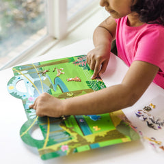 Fold-out safari background provides scenes for sticker storytelling.