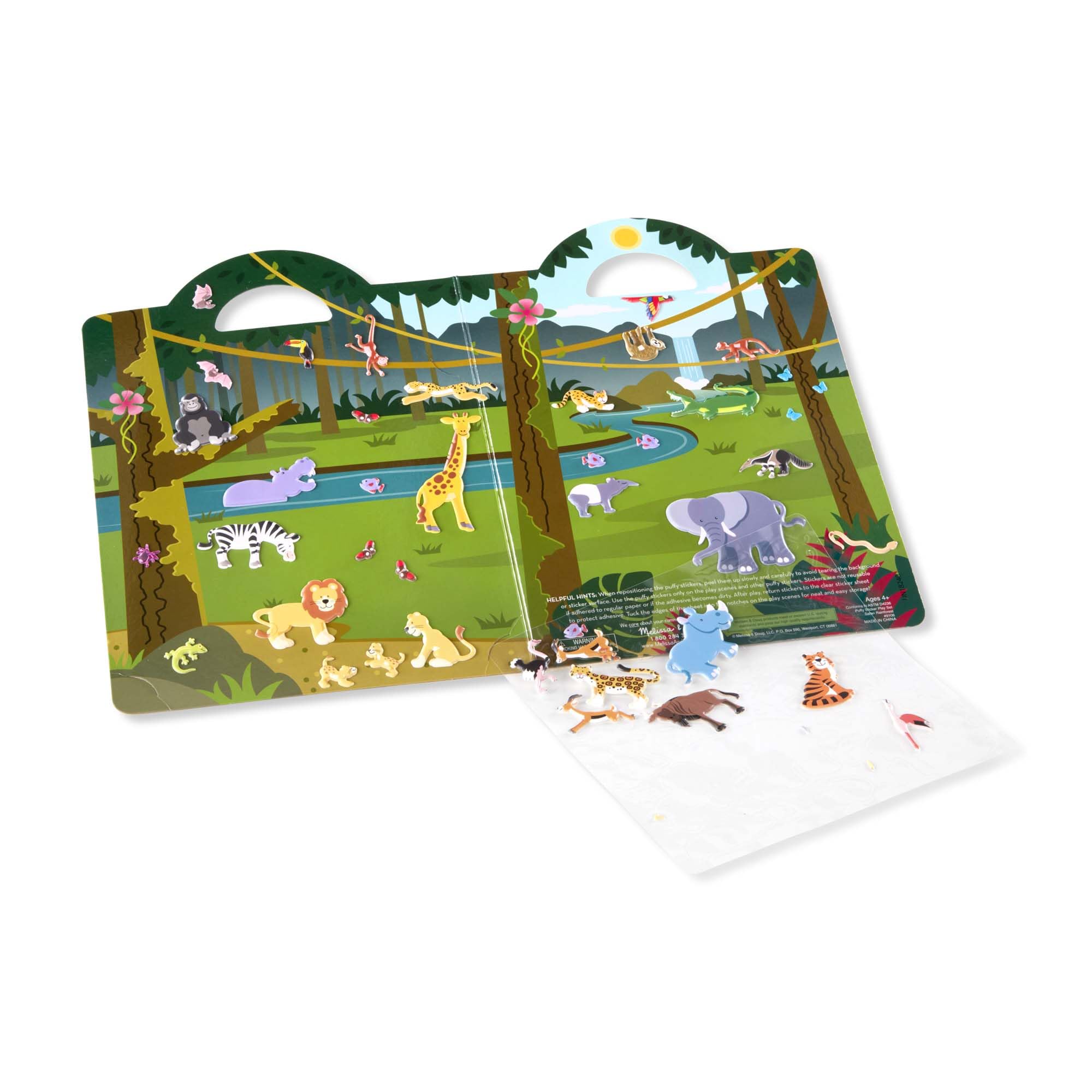 Hand-eye coordination is developed while arranging safari stickers.