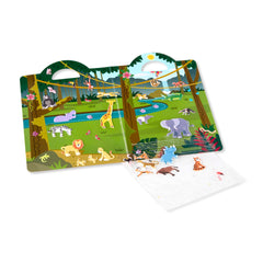 Hand-eye coordination is developed while arranging safari stickers.