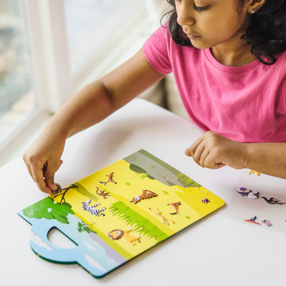 Narrative thinking grows by building safari stories with stickers.