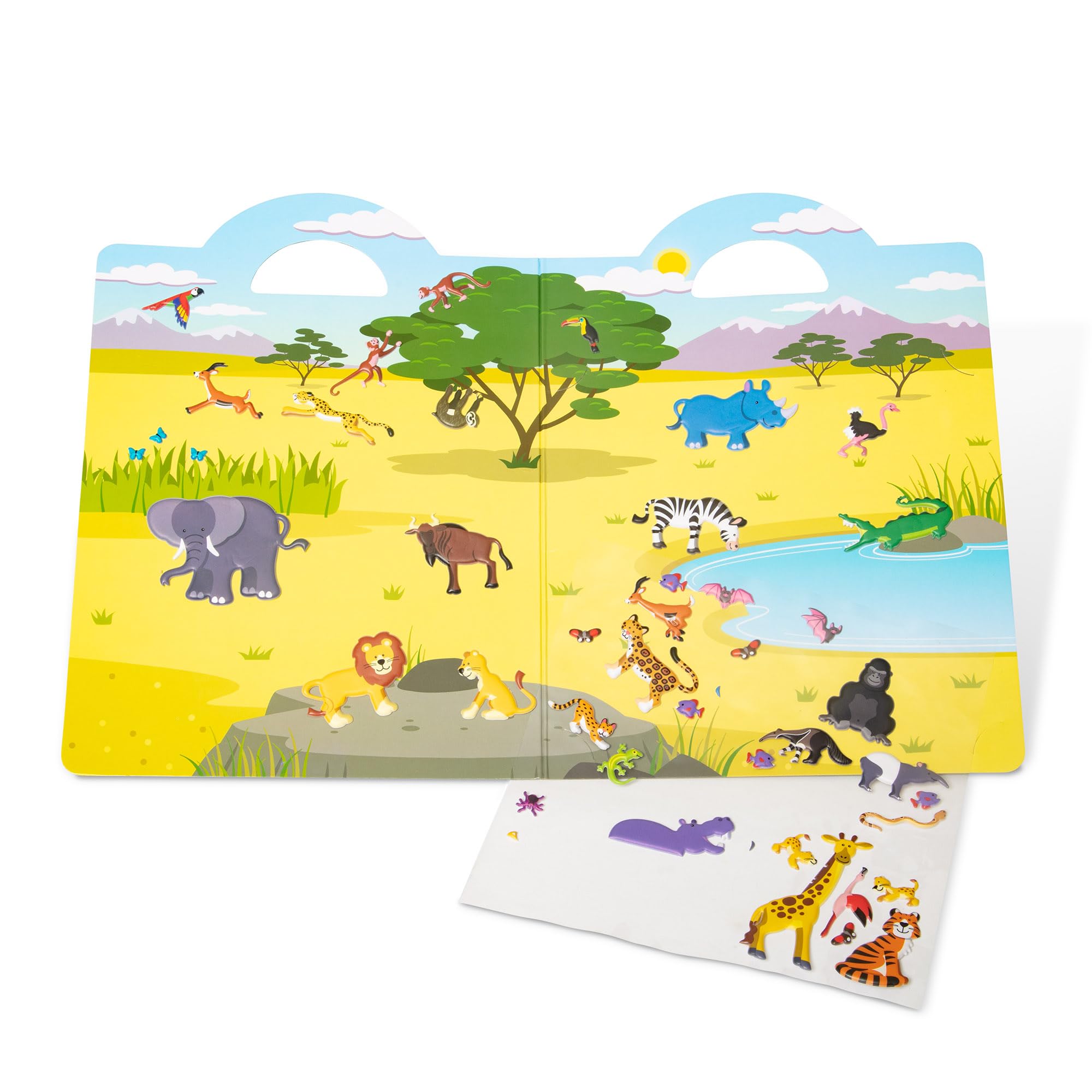 Travel-friendly carry handle for on-the-go sticker activities.