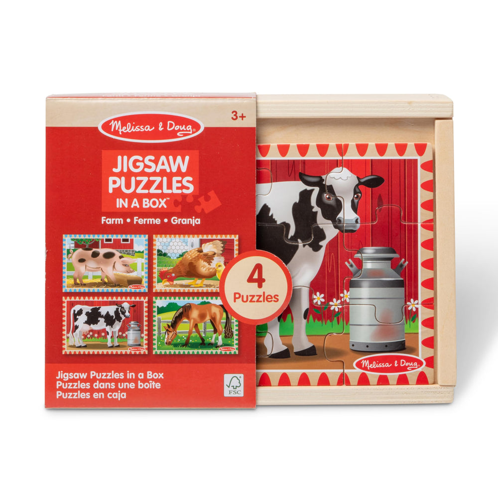 Melissa & Doug lid doubles as a compact puzzle board for easy setup